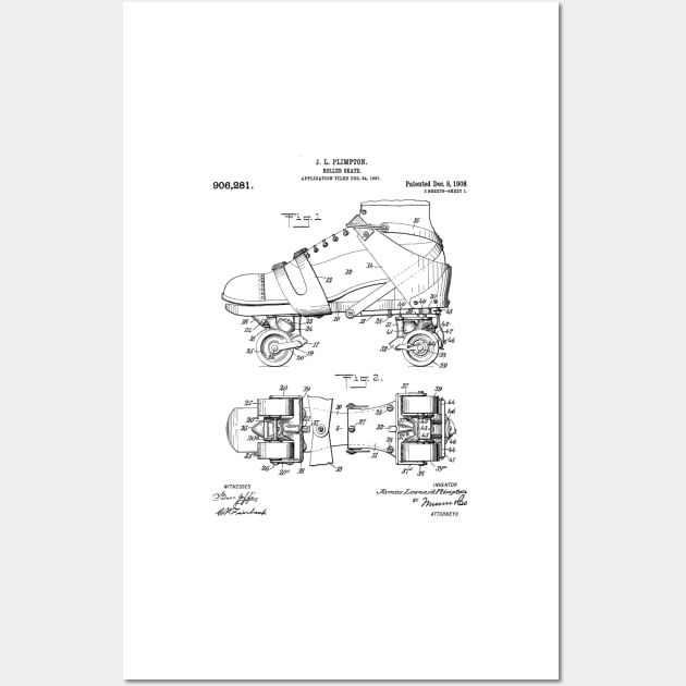 Roller Skates Patent - Derby Fan Skater Art - White Wall Art by patentpress